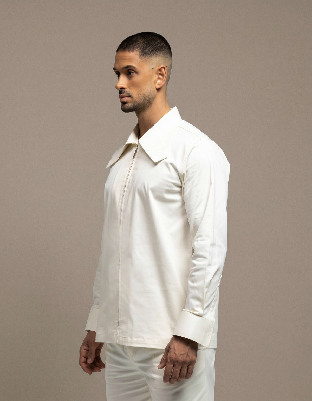 Crop collar zip up shirt