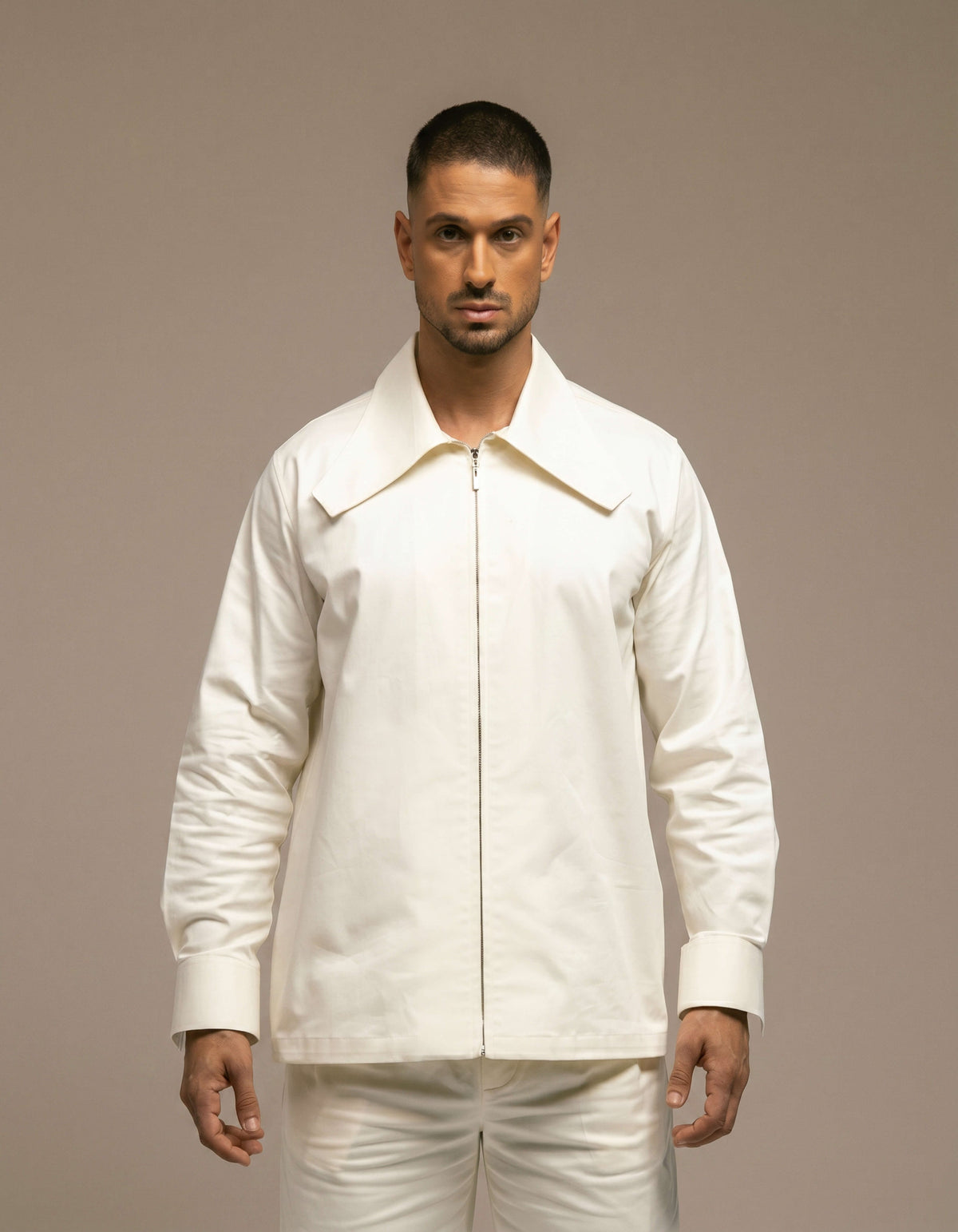 Crop collar zip up shirt