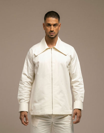 Crop collar zip up shirt