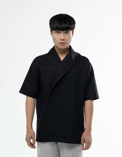 Wrap collar short sleeve shirt