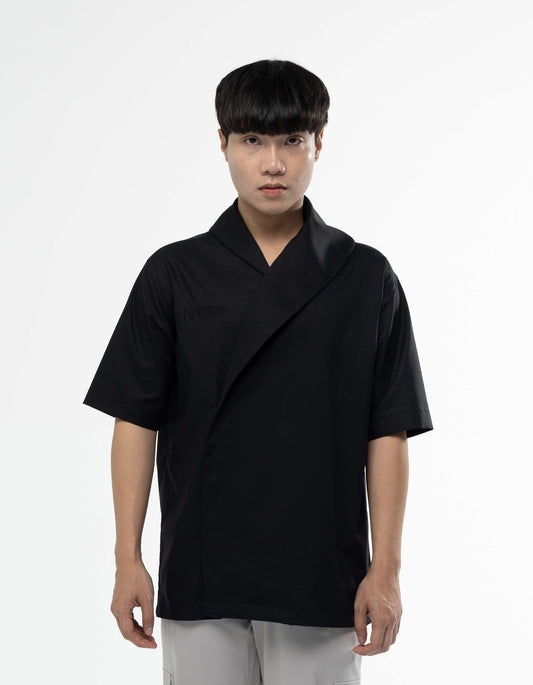 Wrap collar short sleeve shirt